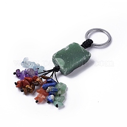 Pepita de aventurina verde natural con llaveros de borla de chips de piedras preciosas mixtas, con 304 cierre de anillo de acero inoxidable, 9~10.5 cm