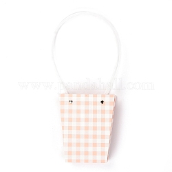 Sacs portables trapézoïdaux en papier kraft, avec poignées en plastique et motif tartan, saumon clair, 36x13x0.8 cm