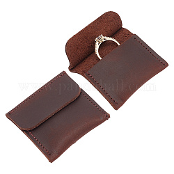 Nbeads 2 bolsa de joyería de cuero pu, Bolsa de anillo de cuero rectangular de 2.38x2.28x0.43 pulgada, bolsas portátiles de almacenamiento de joyería para embalaje de pendientes y collares, coco marrón