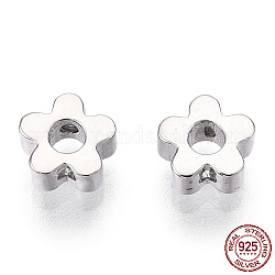 Rhodium Plated 925 Sterling Silver Beads, Flower, Nickel Free, with S925 Stamp, Real Platinum Plated, 5x5.2x2mm, Hole: 0.8mm