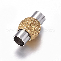 304 Stainless Steel Textured Magnetic Clasps with Glue-in Ends, Oval, Golden & Stainless Steel Color, 19x11mm, Hole: 6mm
