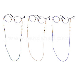 Chaînes de lunettes, tour de cou pour lunettes, Avec des perles d'opalite, Perles de rocaille en verre, Perles en laiton, 304 fermoirs à pince de homard en acier inoxydable et porte-lunettes en caoutchouc, couleur mixte, 27.55 pouce (70 cm), 3 pièces / kit
