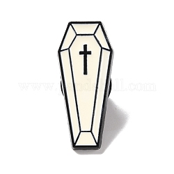 Гроб с крестовой эмалевой булавкой, значок сплава Хэллоуина для одежды рюкзака, электрофорез черный, бежевые, 28x12x2 мм, штифты : 1 мм