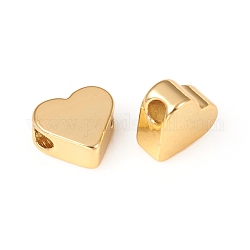 Perline in ottone, cuore, placcato di lunga durata, oro, 6.5x6.5x3mm, Foro: 1.5 mm