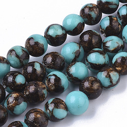 Zusammengesetzte synthetische Perlenstränge aus Türkis und Bronzit, Runde, 6 mm, Bohrung: 1.4 mm, ca. 62~63 Stk. / Strang, 14.96 Zoll (38 cm)