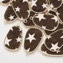Pendentifs en cuir de vachette écologique, avec des supports de cabochon en alliage plaqué or, larme, avec motif étoiles, Sienna, 35x21x2~3mm, Trou: 1.8mm