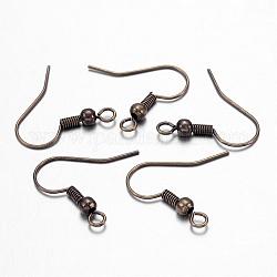 Crochets de boucle d'oreille en bronze antique en laiton, avec breloques perles et boucle horizontale, sans nickel, 19mm, Trou: 1.5mm, pin: 0.7 mm