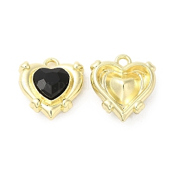 Ciondoli in lega, con vetro nero, cadmio & nichel &piombo libero, charms cuore, oro, 17x15.5x6mm, Foro: 1.8 mm