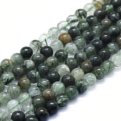 Chapelets de perles en quartz rutile vert naturel, ronde, 6mm, Trou: 1mm, Environ 63~70 pcs/chapelet, 15.35 pouce (39 cm)