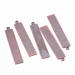 Etiquetas de metal, latón estampado colgantes etiqueta en blanco, Rectángulo, cobre rojo, 41x7x0.5mm, agujero: 1 mm