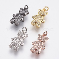 Brass Micro Pave Cubic Zirconia Pendants, Bear, Mixed Color, 15x9x2.5mm, Hole: 1.4mm