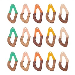 Resin & Wood Pendants, Twisted Oval, Mixed Color, 38x19.5x4mm, Hole: 2mm, 20pcs/box