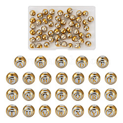Perle di alfabeto in vetro placcato stile 52 pz 26, rotondo con motivo iniziale della lettera a~z, oro, 10mm, Foro: 1.4 mm, 2pcs / style