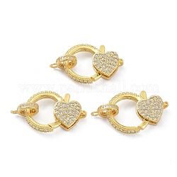 Brass Clear Cubic Zirconia Lobster Claw Clasps, with Bail Beads/Tube Bails, Long-Lasting Plated, Heart, Real 18K Gold Plated, 22x15x5mm, Hole: 1.4mm