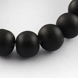 Painted Glass Beads, Rubberized Style, Round, Black, 14mm, Hole: 1.3~1.6mm