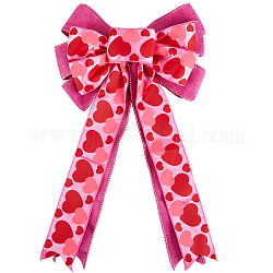 Schleifenbänder aus Polyester mit Herzmuster, mit Eisendraht, zum Valentinstag, Flamingo, 470x280x39 mm