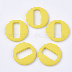 Spray Painted Acrylic Links, Rubberized Style, Flat Round, Yellow, 39x7mm, Hole: 27.5x12mm