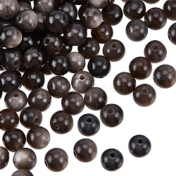 Olycraft 2 brins de perles d'obsidienne argentées naturelles brins, ronde, 6mm, Trou: 1mm, Environ 66 pcs/chapelet, 15.55'' (39.5 cm)