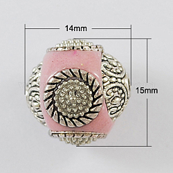 Handmade Indonesia Beads, with Alloy Cores, Round, Pink, 15x14mm, Hole: 2mm