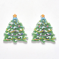 Пуговицы из клена с 2 отверстием, окрашенные спреем, односторонняя печать, на Рождество, дерево, средний морской зеленый, 38.5x30x2.5 мм, отверстие : 2 мм