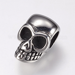 304 Stainless Steel Beads, Skull, Antique Silver, 18.5x12.5x11.5mm, Hole: 6mm