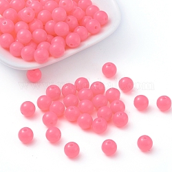 Perlas de acrílico fluorescentes, redondo, color de rosa caliente, 8mm, agujero: 1.5 mm, aproximamente 1700 unidades / 500 g