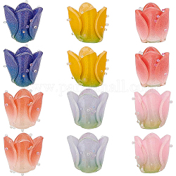 Benecreat 12pcs 6 couleurs perles en plastique, fleur, couleur mixte, 13~15x13.5~15x13.5~15mm, Trou: 0.8mm, 2 pcs / couleur