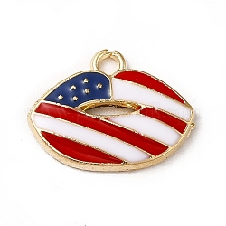 Charms smaltati in lega stile bandiera americana, cadmio & nichel &piombo libero, labbro charms, oro, bianco, 14x18x2mm, Foro: 1.8 mm