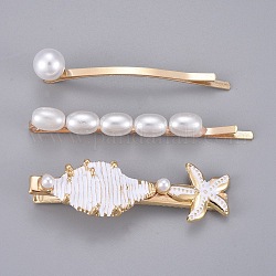 Haarspange Set aus Eisen, mit Acryl Nachahmung Perlen, Email- und Legierungsbefunde, golden, 62x10 mm, 70x7 mm, 61x17.5 mm, 3 Stück / Set