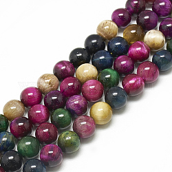 Natürlichen Tigerauge Perlen Stränge, gefärbt, Runde, Mischfarbe, 6 mm, Bohrung: 1 mm, ca. 62~63 Stk. / Strang, 14.7~14.9 Zoll