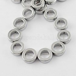 Electroplated Non-magnetic Synthetic Hematite Beads Strands, Grade A, Donut, Platinum Plated, 10x3mm, Hole: 1mm, 40pcs/strand, 15.5 inch