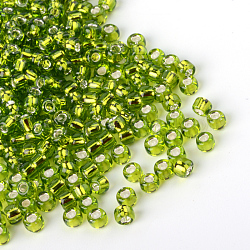 Perles de verre mgb matsuno, Perles de rocaille japonais, 12/0 argent perles de verre doublé rocailles de trous ronds de semences, jaune vert, 2x1mm, Trou: 0.5mm, environ 1960 pcs/20 g