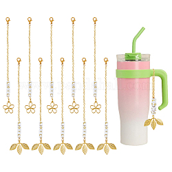 Leaf Brass & Alloy Flower Cup Pendant Decorations, with Cable Chain and Cube with Word Love Plating Acrylic Beads, Golden, 160~163mm, 2 style, 5pcs/style, 10pcs/set