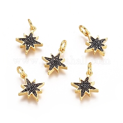 Ottone micro spianare fascino zirconi, con anelli di salto, stella scintillante, nero, canna di fucile e oro, 14x12x2mm, Foro: 3 mm