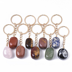 Gemstone Keychain, with Golden Plated Iron Split Key Rings, Nuggets, 87~90mm