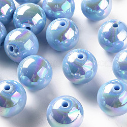 Perles acryliques opaques, de couleur plaquée ab , ronde, bleuet, 20x19mm, Trou: 2~3mm, environ 111 pcs/500 g