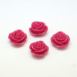 Perles roses de fleur de 3D en corail synthétique, teinte, rose chaud, 14~15x9mm, Trou: 1.5mm
