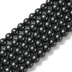 Fili di perle rotonde di perle di vetro tinto ecologico, cavetto in cotone filettato, nero, 8mm, Foro: 0.7~1.1 mm, circa 52pcs/filo, 15 pollice