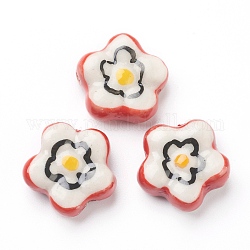 Handmade Porcelain Flower Poached Eggs Beads, Red, 16.5x16.5x7mm, Hole: 2mm, about 20pcs/strand, 12.60 inch(32cm)