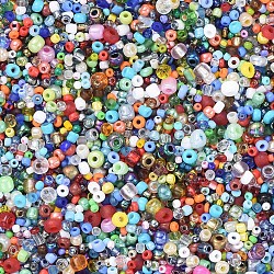 Perles de rocaille en verre, forme mixte et la taille mixte, colorées, 2x2x2mm, Trou: 1mm