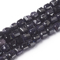 Synthetic Blue Goldstone Beads Strands, Faceted, Cube, 5.5~6x5.5~6x5.5mm, Hole: 1mm, about 68~70pcs/strand, 14.8 inch(37.6cm)