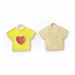 Colgantes de esmalte de aleación, camiseta con estampado de corazón, dorado, amarillo, 16x16x1.2mm, agujero: 1.7 mm