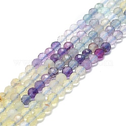 Chapelets de perles en fluorite naturel, facette, ronde, 4mm, Trou: 0.8mm, Environ 108 pcs/chapelet, 15.16''~15.55'' (38.5~39.5 cm)