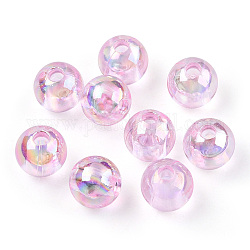 Perles en acrylique transparente, couleurs ab, ronde, rose, 8mm, Trou: 2mm, environ 2100 pcs/500 g