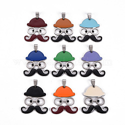 201 Stainless Steel Enamel Pendants, Human with Mustache and Hat, Mixed Color, 35x31.5x2mm, Hole: 8x4mm