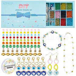 SUNNYCLUE DIY Evil Eye Style Glass Seed Bead Bracelets Kits, Including Alloy Enamel & Acrylic Enamel Beads, Zinc Alloy Lobster Claw Clasps, Elastic Crystal Thread and Tail Wire, Mixed Color
