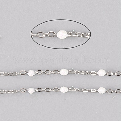 304 handgefertigte Perlenkette aus Edelstahl, Kabelketten, mit Emaille und Glitzerpulver, gelötet, mit Spule, Flachoval, weiß, 1.5x1x0.2 mm, Perle: 1.5 mm, ca. 32.8 Fuß (10m)/Rolle