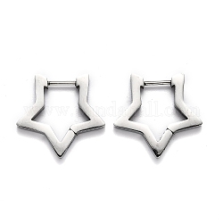 304 Stainless Steel Star Huggie Hoop Earrings, Stainless Steel Color, 20x21x3mm, Pin: 1mm