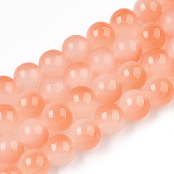Baking Painted Imitation Jade Glass Round Bead Strands, Two Tone, Coral, 10~10.5mm, Hole: 1.2mm, about 78~81pcs/strand, 29.69~30.47 inch(75.4~77.4cm)