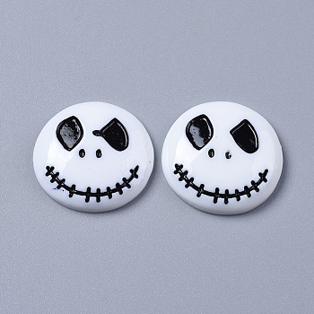 Halloween Theme Opaque Resin Cabochons, for Jewelry Making, Happy Face, Flat Back, White, 22x23x5mm